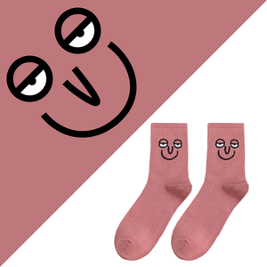 Unisex Simple Colored Socks With Funny Faces 35-42